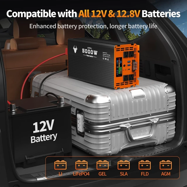 Alt view image 4 of 5 - 5000 Watt Power Inverter 12V DC to 120V/110V AC for Vehicles Car Converter