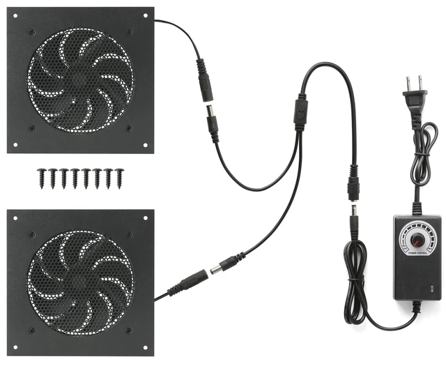 Main image of Nalle 120MM Quiet Cooling Dual-Fan System with Power Adapter and Speed Control for Home Theater AV Cabinets Server Cabinet Greenhouse Cooling 6.3 * 6.3" Front-Panel