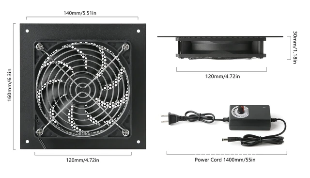 Alt view image 3 of 4 - Nalle 120MM Quiet Cooling Dual-Fan System with Power Adapter and Speed Control for Home Theater AV Cabinets Server Cabinet Greenhouse Cooling 6.3 * 6.3" Front-Panel