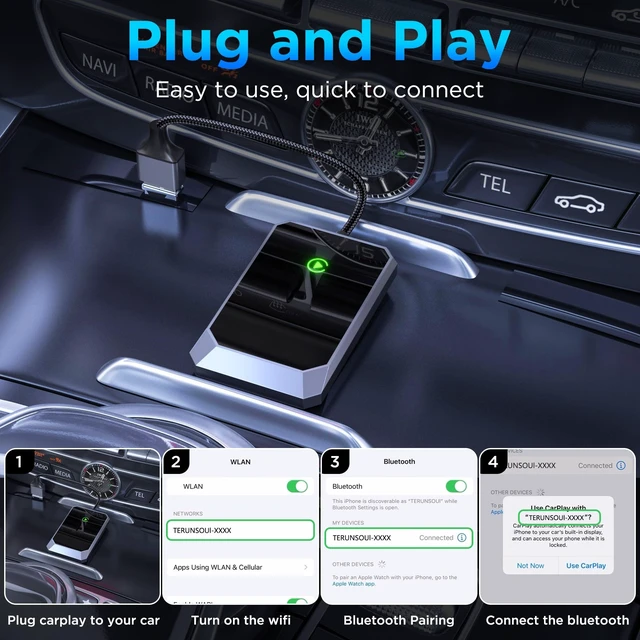 Alt view image 4 of 5 - Aswoema Wireless CarPlay Adapter for Apple iPhone, Easy Setup