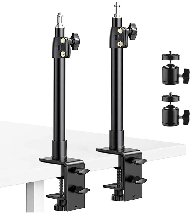 Main image of Desk Mount Stand, 2 Pack DSLR Camera Desk Mount C Clamp, 13.7" ~23.2" Photographic Boom Stand with 360 Ball Head for Camera, Ring Light, Video Light, Video Conference Light