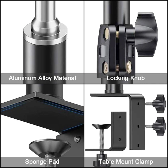 Alt view image 2 of 5 - Desk Mount Stand, 2 Pack DSLR Camera Desk Mount C Clamp, 13.7" ~23.2" Photographic Boom Stand with 360 Ball Head for Camera, Ring Light, Video Light, Video Conference Light