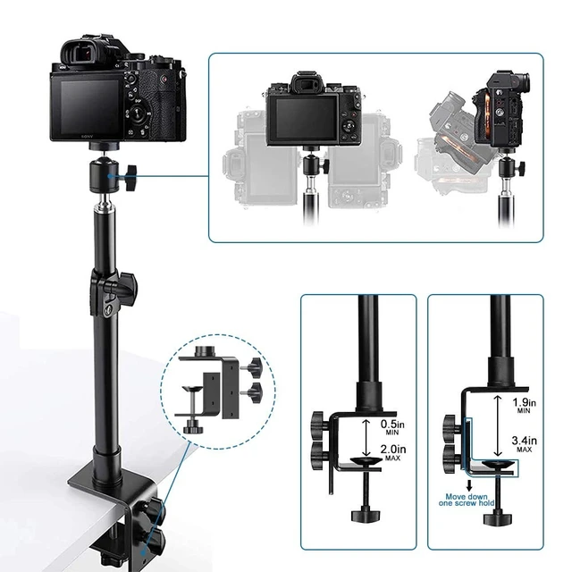 Alt view image 4 of 5 - Desk Mount Stand, 2 Pack DSLR Camera Desk Mount C Clamp, 13.7" ~23.2" Photographic Boom Stand with 360 Ball Head for Camera, Ring Light, Video Light, Video Conference Light