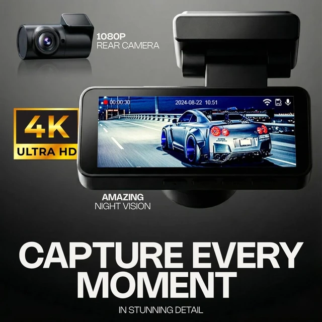 Alt view image 2 of 5 - 4K Dual Dash Cam Front and Rear Pentro UHD 2160P & 1080P Car Camera with WiFi, 60FPS, 64GB SD Card Included, Night Vision, Parking Mode, G-Sensor, Loop Recording, 170 Dash Camera for Cars Trucks RV