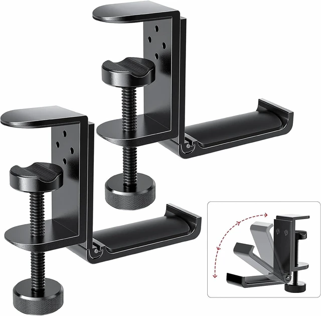Main image of Kimiangel 2 Pack Headphone Stand Under Desk, Foldable Aluminum Headset Holder with Adjustable Screw Clamp, Headphone Hook Mount for Gaming Accessories, Space-Saving Under Table Headset Hanger