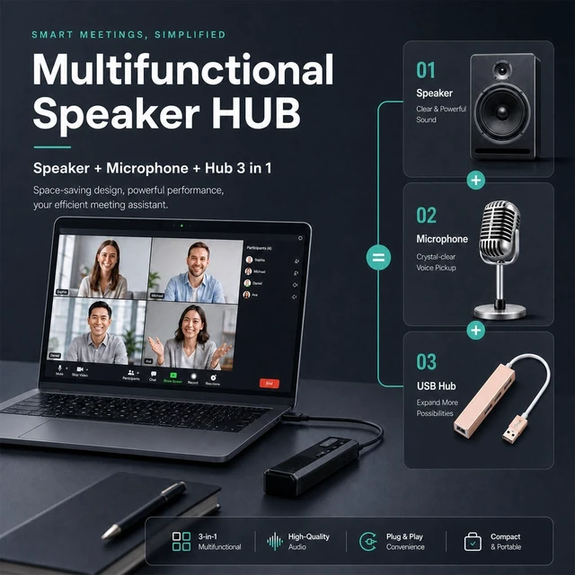 Alt view image 2 of 5 - lorvannis Conference Speakerphone for PC & Laptop, USB Wired Speaker with Microphone, 360 Voice Pickup, Plug and Play, Computer Speaker for Zoom, Teams, Skype (7)