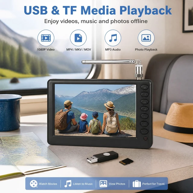 Alt view image 4 of 5 - Yoidesu Portable TV 5" ATSC, Mini Digital TV with FM Radio for Car Camping