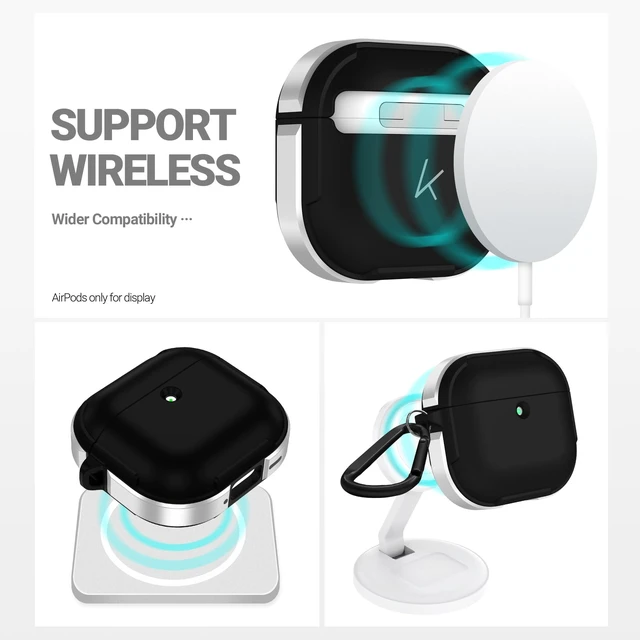 Alt view image 5 of 5 - KZDOO Crashguard for AirPods 4 Case, Metal Protective Cover with Aluminum Alloy Frame Case, Carabiner Included, Shockproof, Scratch-Resistant, Wireless Charging Compatible (Silver)