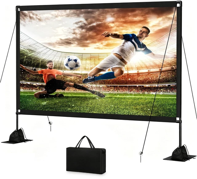 Main image of 120inch Outdoor Projector Screen with Stand, 16:9 4K HD Portable Wrinkle-Free Projection Screen, Front/Rear Indoor Outdoor Movie Screen with Carry Bag for Home Theater, Backyard and Camping