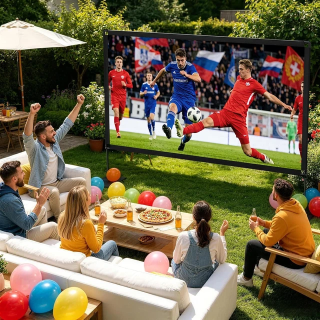 Alt view image 2 of 5 - 120inch Outdoor Projector Screen with Stand, 16:9 4K HD Portable Wrinkle-Free Projection Screen, Front/Rear Indoor Outdoor Movie Screen with Carry Bag for Home Theater, Backyard and Camping