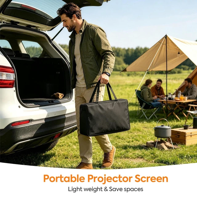 Alt view image 4 of 5 - 120inch Outdoor Projector Screen with Stand, 16:9 4K HD Portable Wrinkle-Free Projection Screen, Front/Rear Indoor Outdoor Movie Screen with Carry Bag for Home Theater, Backyard and Camping