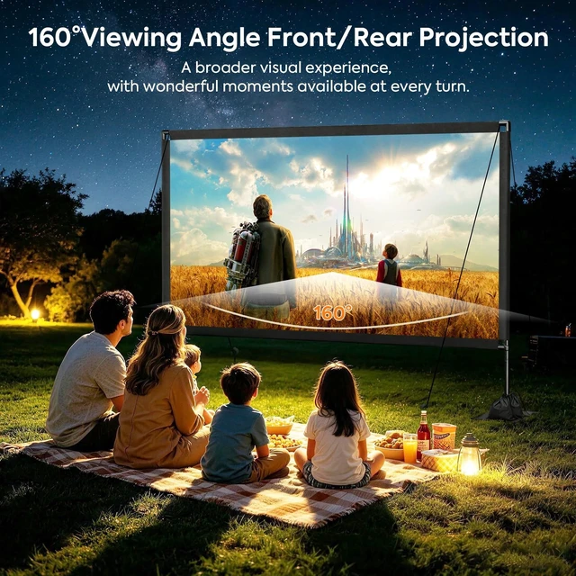 Alt view image 3 of 5 - 120inch Outdoor Projector Screen with Stand, 16:9 4K HD Portable Wrinkle-Free Projection Screen, Front/Rear Indoor Outdoor Movie Screen with Carry Bag for Home Theater, Backyard and Camping