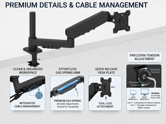 Alt view image 3 of 5 - Pivotix Long Reach Monitor Arm, Single Arm Monitor Mount, 17-32 Inch, VESA