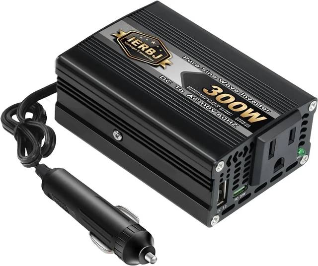 Main image of IERBJ 300W Car Power Inverter, DC 12V to AC 110V, Car Plug Adapter Outlet Converter with USB Charging Ports,Type-C Ports,with Cigarette Lighter Socket for Laptop