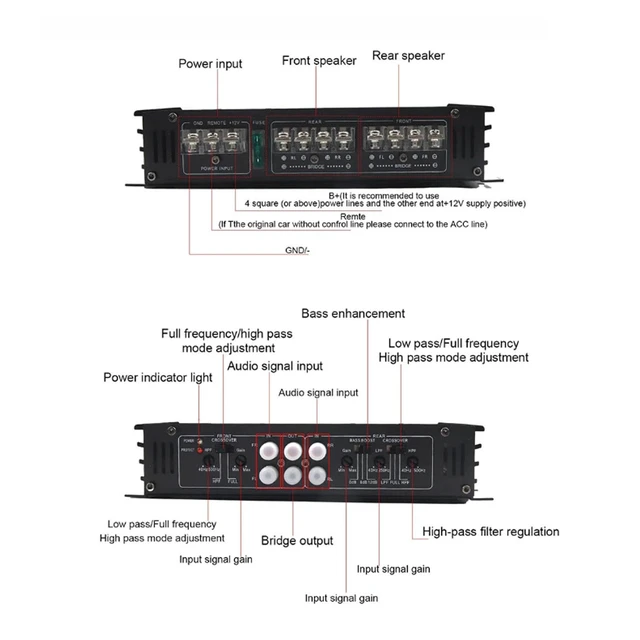 Alt view image 5 of 5 - Nurnesy Car Amplifier, 7800W Car Stereo Power Amplifier, 4 Channel Audio Power Class AB Aluminum Alloy Pure Bass Amp for DC 12V Truck Boat UTV Motorcycle