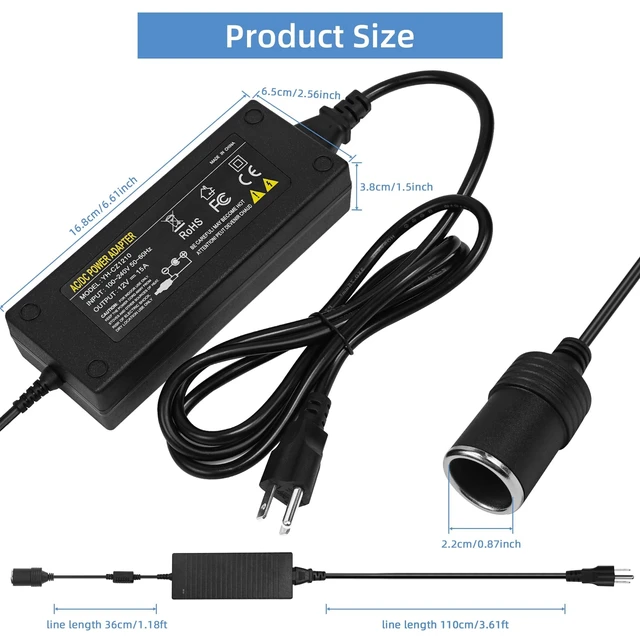 Alt view image 2 of 5 - TOUYINGER AC to DC Converter 12V 15A 180W,100V ~ 240V to 12V 15A Car Cigarette Lighter Socket AC/DC Power Supply Adapter for Car Tire Inflator, Air Purifier, Refrigerator