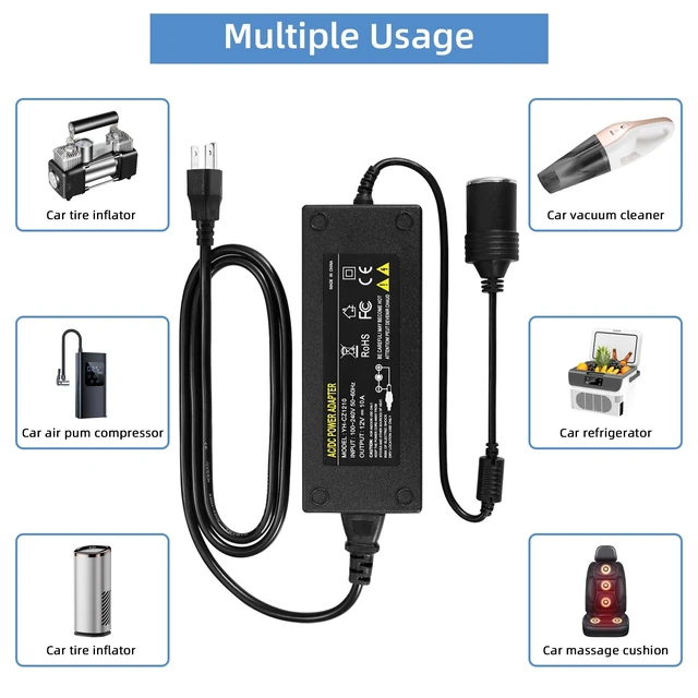 Alt view image 3 of 5 - TOUYINGER AC to DC Converter 12V 15A 180W,100V ~ 240V to 12V 15A Car Cigarette Lighter Socket AC/DC Power Supply Adapter for Car Tire Inflator, Air Purifier, Refrigerator