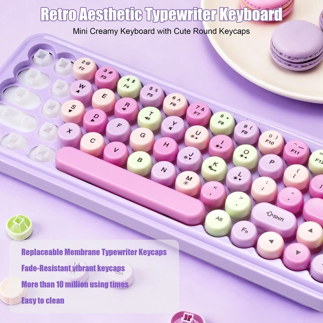 Alt view image 2 of 5 - SanShun Wired RGB Creamy Typewriter Keyboard. 65 Percent Retro LED Membrance Gaming Keyboard. Small Ergonomic Optical Teclado with ABS Backlit Unreplaceable Round Keycaps. (Khaki)