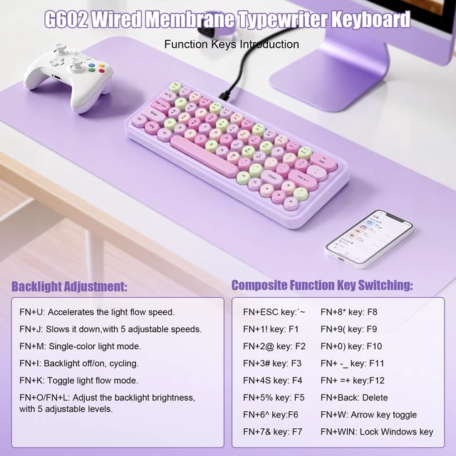 Alt view image 4 of 5 - SanShun Wired RGB Creamy Typewriter Keyboard. 65 Percent Retro LED Membrance Gaming Keyboard. Small Ergonomic Optical Teclado with ABS Backlit Unreplaceable Round Keycaps. (Khaki)