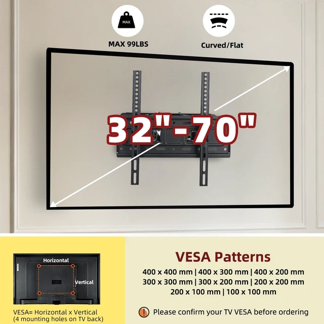 Alt view image 3 of 5 - HECHN TV Wall Mount for 32-70 inch Television, Full Motion Bracket