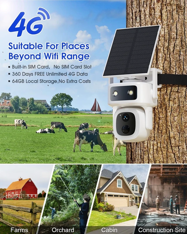 Alt view image 4 of 5 - KAMVUE 360 Days Free 4G Data, 4G LTE Cellular Solar Security Camera