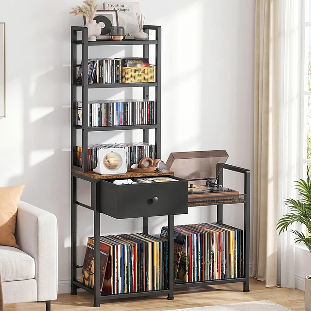 Alt view image 2 of 5 - ikkle CD Rack with Drawer, 7-Tier DVD Organizer Shelf with Vinyl Storage