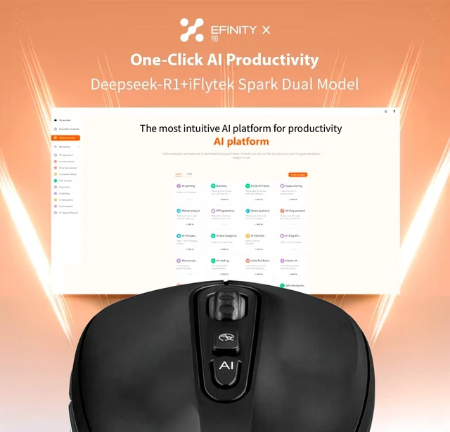 Alt view image 2 of 5 - AI Business Productivity Mouse Create Charts, Tables, Reports & Presentations with AI, Voice Typing, Wireless Bluetooth Mouse, DeepSeek + iFlytek AI, 320H Battery.