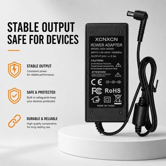 Alt view image 4 of 5 - 24V 2.5A AC DC Power Adapter, Suitable for Replacing Samsung Soundbar HW-J355 J370 J450 J550 J551 JM37 JM47 H450 H550 H7500 K450 K550 K551 M550 Home Theater SoundShare Speaker System Power Cord