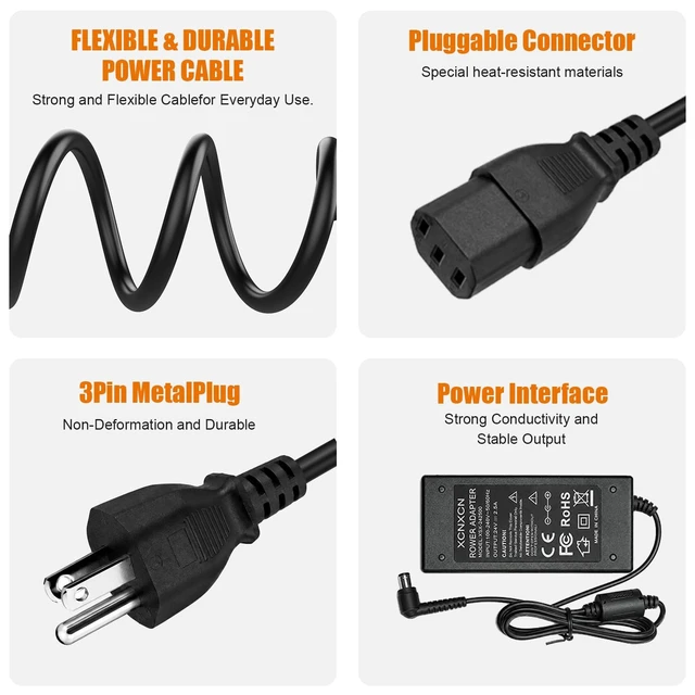 Alt view image 5 of 5 - 24V 2.5A AC DC Power Adapter, Suitable for Replacing Samsung Soundbar HW-J355 J370 J450 J550 J551 JM37 JM47 H450 H550 H7500 K450 K550 K551 M550 Home Theater SoundShare Speaker System Power Cord