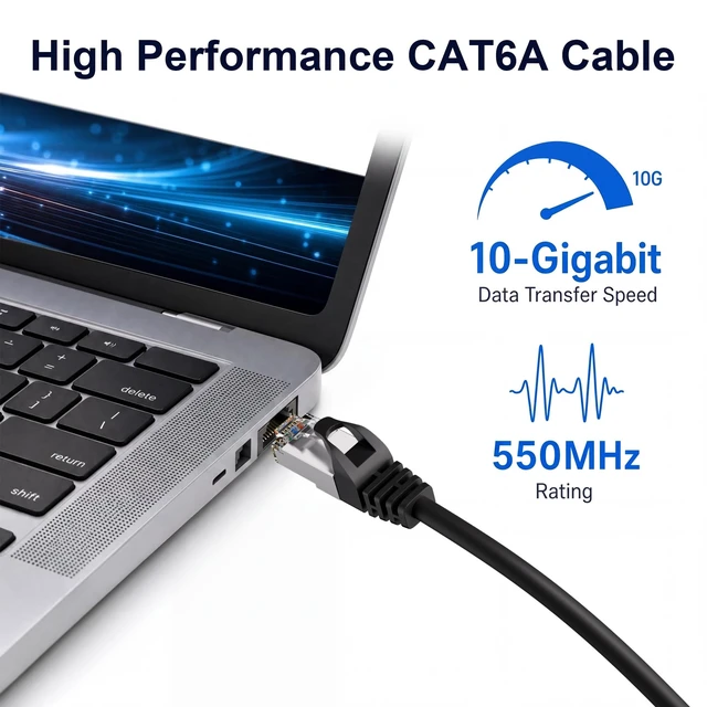 Alt view image 2 of 5 - 5-Pack 10Gbps Shielded Cat 6A Ethernet Cable 10FT, Pure Copper Cat6A Cable