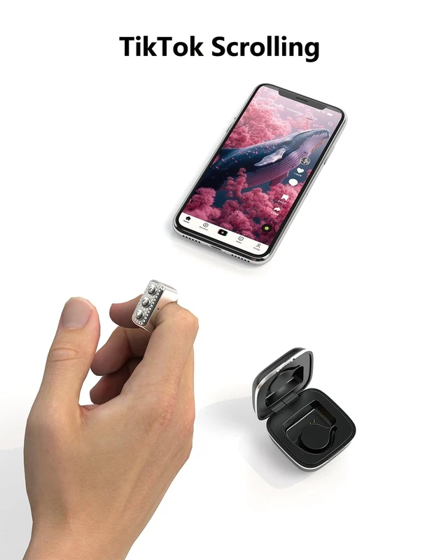 Alt view image 4 of 5 - TTring TikTok Remote Control with Glitter Diamonds for TikTok, Remote Control for TikTok, TikTok Scrolling Ring for iPhone, iPad, iOS, Android (White)