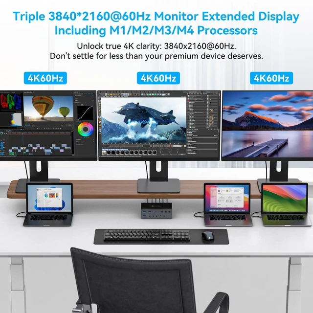 Alt view image 3 of 5 - Thunderbolt 4 KVM Switch Docking Station for 3 Monitors 3 Laptops or Macbooks Triple 4K@60Hz HDMI Display with DisplayLink Allows 3 Computers to Share 1G Ethernet, Audio & USB-A/C Ports