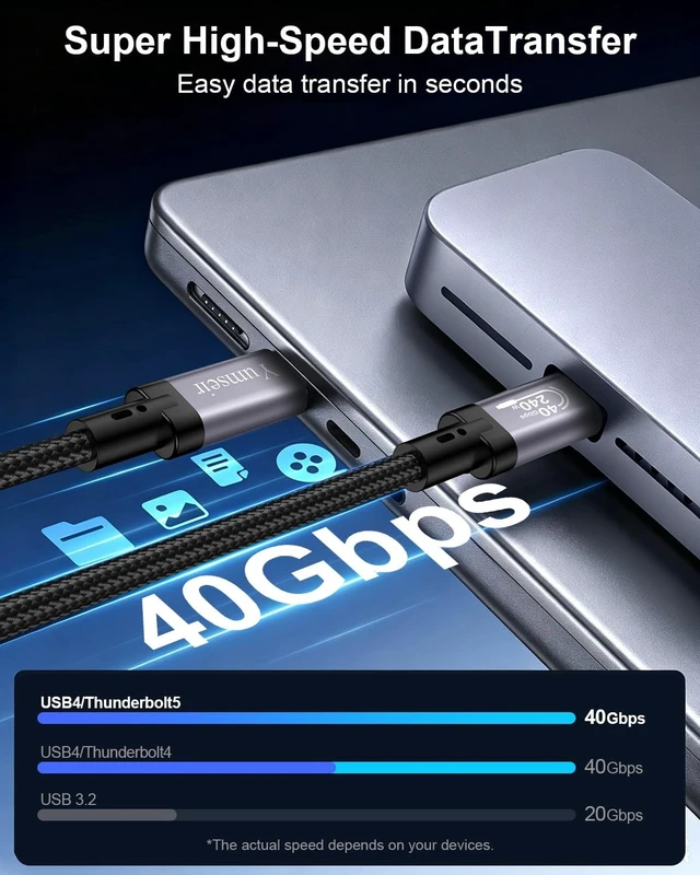Alt view image 4 of 5 - Yumseir USB 4 for Thunderbolt 4 Cable 10FT, 40Gbps Bandwidth USB C Cable, 240W Charging, 8K/6K@60Hz, Compatible with Thunderbolt 4/3, USB C Monitors, Hubs, Docks, MacBook, iPhone 17/16