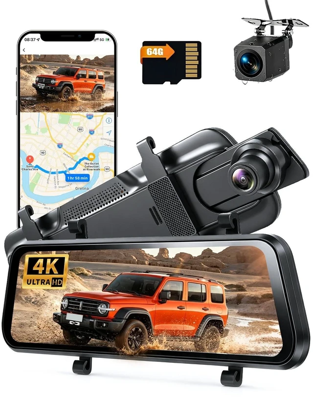Main image of Koravolo 4K Rear View Mirror Camera, Dash Cam with 64GB Card WiFi