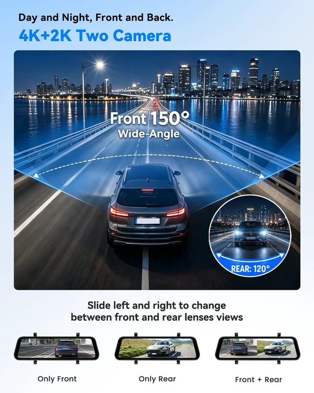 Alt view image 2 of 5 - Koravolo 4K Rear View Mirror Camera, Dash Cam with 64GB Card WiFi