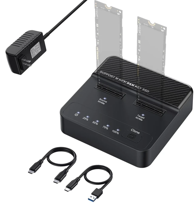 Main image of Dual Bay NVMe M.2 SSD Docking Station, USB 3.2 Gen2x2 20Gbps Offline Clone Duplicator, External SSD Enclosure for NVMe M Key B&M Key,Support 2230 2242 2260 2280 22110 SSDs