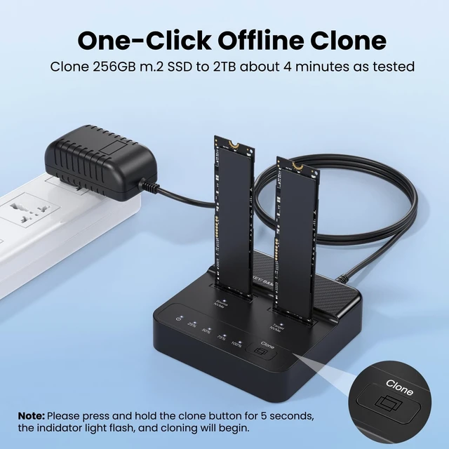 Alt view image 5 of 5 - Dual Bay NVMe M.2 SSD Docking Station, USB 3.2 Gen2x2 20Gbps Offline Clone Duplicator, External SSD Enclosure for NVMe M Key B&M Key,Support 2230 2242 2260 2280 22110 SSDs