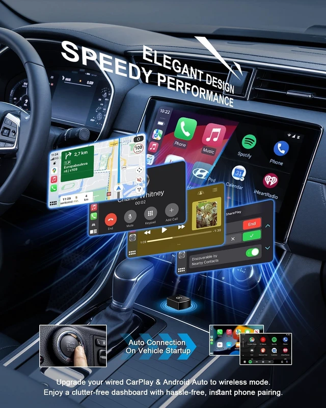 Alt view image 2 of 5 - Wireless CarPlay Adapter, USB/USB-C Plug Supports iPhone & Android Phones
