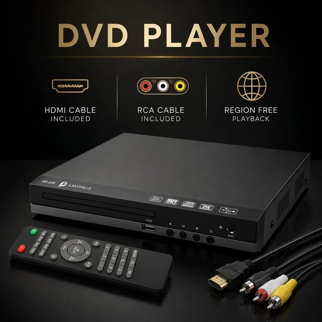 Alt view image 3 of 5 - DVD Player for TV with HDMI Port 1080P, Region Free DVD Player with USB Input, Remote Control, HDMI & RCA Cables Included, Includes Bonus Chair Exercise DVD & Resistance Band
