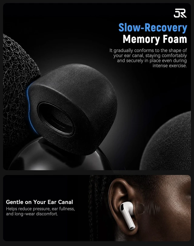 Alt view image 3 of 5 - joremx Memory Foam Replacement Ear Tips for AirPods Pro 3 (5-Size)-Black