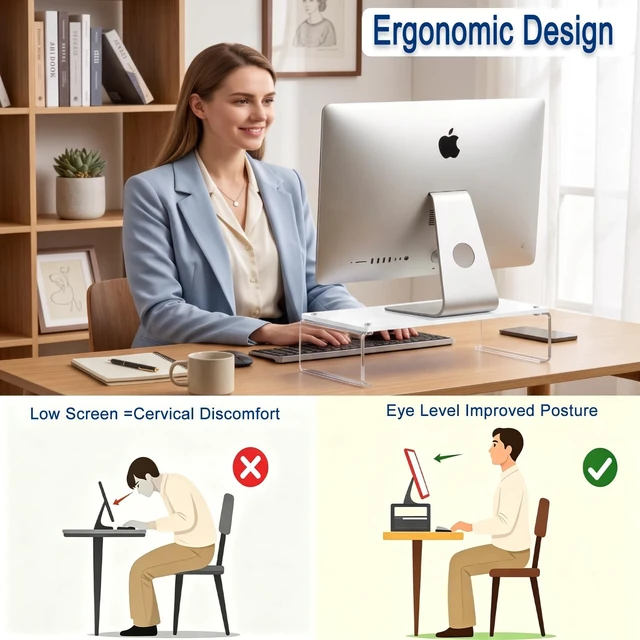 Alt view image 5 of 5 - GRASS BROOK Acrylic Monitor Stand Riser L14" x H5" ^^ Multi-Purpose Desk Organizer for Monitor & Laptop, Compatible with PC, Apple Studio Display and Printer, Ideal for Home Workspaces & Office Desks