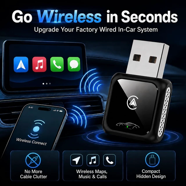 Alt view image 2 of 5 - Wireless Carplay Adapter for Android Auto and Apple Car Accessories Bluetooth Audio Video Dongle Linker USB with iPhone 2026 TV Watch 2 in 1 Compact Mini Smart Type C Connect Hidden