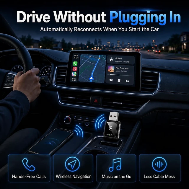 Alt view image 4 of 5 - Wireless Carplay Adapter for Android Auto and Apple Car Accessories Bluetooth Audio Video Dongle Linker USB with iPhone 2026 TV Watch 2 in 1 Compact Mini Smart Type C Connect Hidden