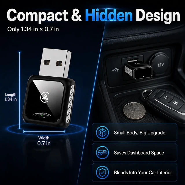 Alt view image 5 of 5 - Wireless Carplay Adapter for Android Auto and Apple Car Accessories Bluetooth Audio Video Dongle Linker USB with iPhone 2026 TV Watch 2 in 1 Compact Mini Smart Type C Connect Hidden