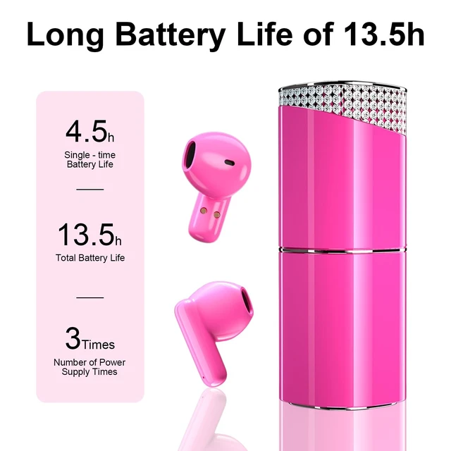 Alt view image 3 of 5 - Samildanach Lipstick Wireless Earbuds, Bluetooth 5.3 with Noise Reduction, Comfortable Semi-in-Ear Design, Type-C Fast Charging (Pink)