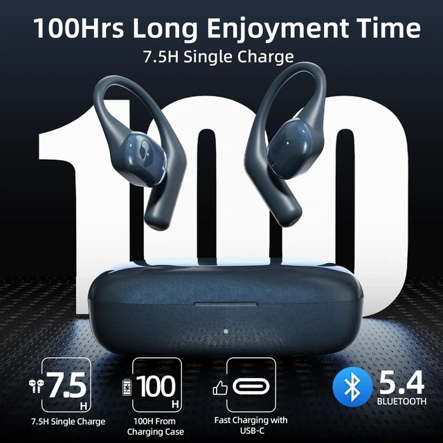 Alt view image 3 of 5 - ATHONGL Open Ear Earbuds,Bluetooth 5.4 100H Playtime Stereo Wireless Earphones with Ultra-Comfort, Snug Fit Ergonomic Earhook for Sports/Fitness/Travel/Workouts (Blue)