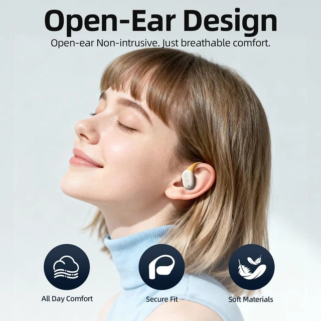 Alt view image 4 of 5 - ATHONGL Open Ear Earbuds,Bluetooth 5.4 100H Playtime Stereo Wireless Earphones with Ultra-Comfort, Snug Fit Ergonomic Earhook for Sports/Fitness/Travel/Workouts (Blue)
