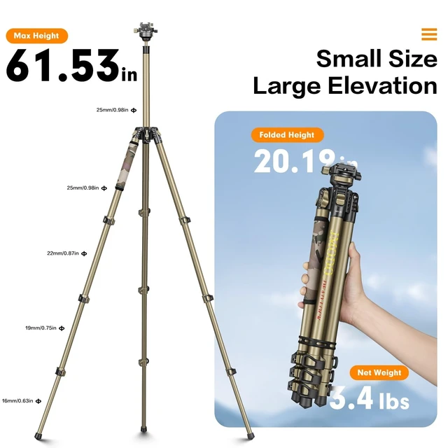 Alt view image 2 of 5 - MD-25 Shooting Tripod, 61" Aluminum Camera Tripod with Bowl Head