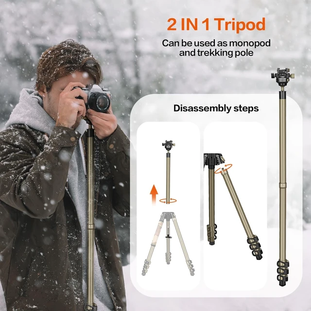 Alt view image 3 of 5 - MD-25 Shooting Tripod, 61" Aluminum Camera Tripod with Bowl Head