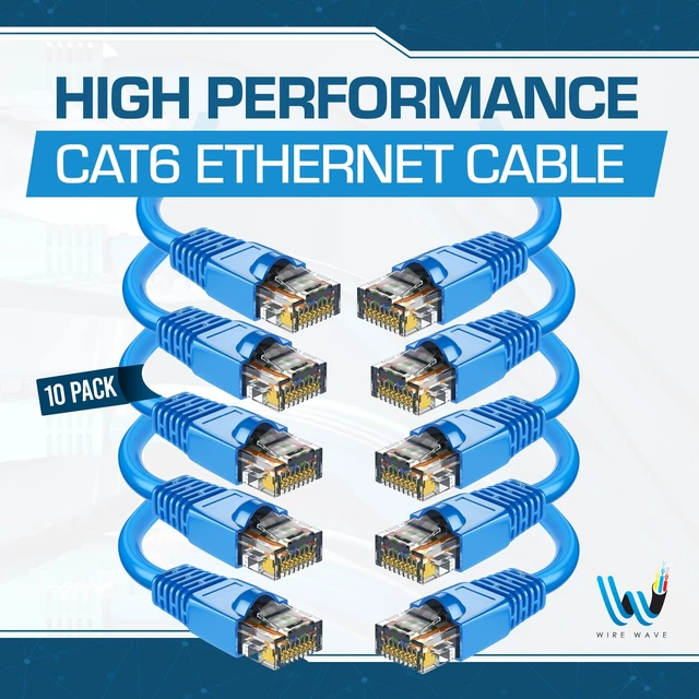 Alt view image 2 of 5 - WIRE WAVE Cat6 Ethernet Cable (10-Pack - 7 Feet - Blue) - High Speed 24AWG Bump Boot, Cat6 RJ45 Internet LAN Patch, Network Cable. Computer Cord, Gaming